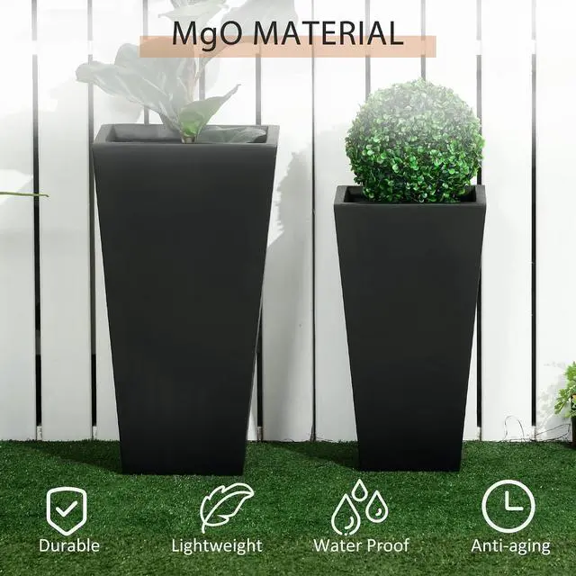 Alt view image 5 of 7 - 2-Pack Outdoor Planter Set with Drainage Holes, 22in & 18in, Black | Flower Pots, Durable & Stackable Plant Pot, for Porch, Entryway, Patio, Yard, Garden