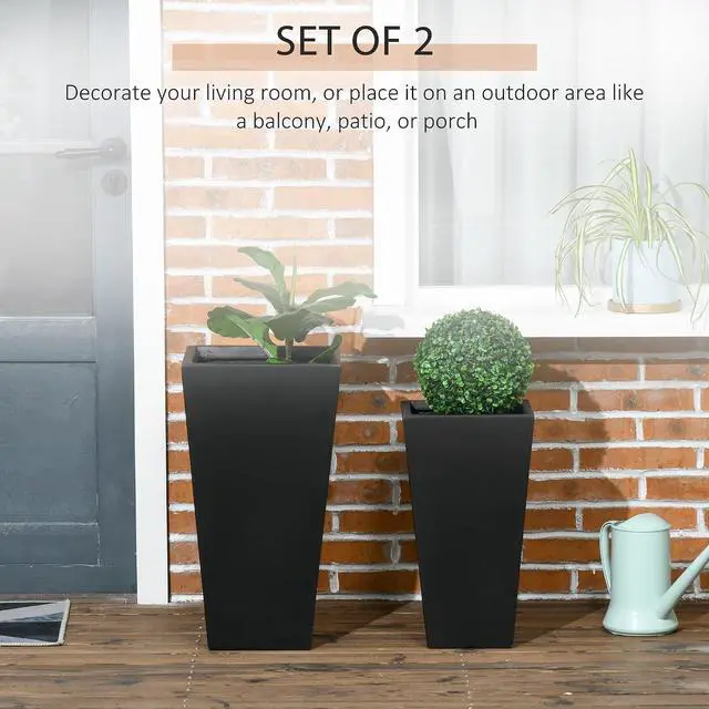 Alt view image 4 of 7 - 2-Pack Outdoor Planter Set with Drainage Holes, 22in & 18in, Black | Flower Pots, Durable & Stackable Plant Pot, for Porch, Entryway, Patio, Yard, Garden