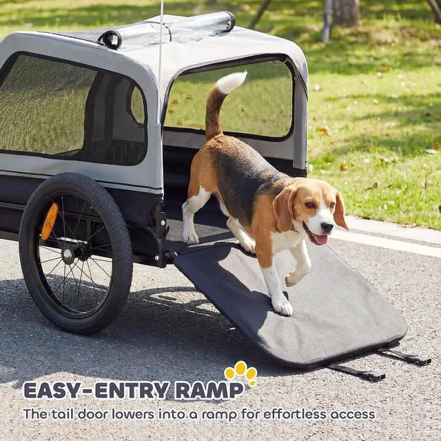 Alt view image 4 of 7 - PawHut Dog Bike Trailer Flip Down Ramp Tailgate for Medium Pets 44 lbs | Dog Cart Bicycle Carrier, Universal Bicycle Coupler, Reflectors, Flag, Internal Leash, for Medium Pets