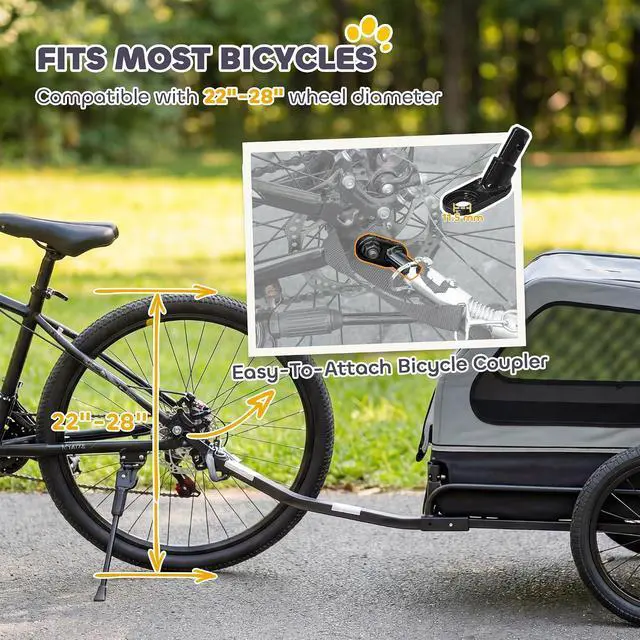 Alt view image 5 of 7 - PawHut Dog Bike Trailer Flip Down Ramp Tailgate for Medium Pets 44 lbs | Dog Cart Bicycle Carrier, Universal Bicycle Coupler, Reflectors, Flag, Internal Leash, for Medium Pets