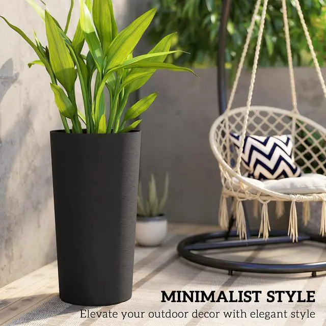 Alt view image 5 of 7 - 29 Inch Tall Planters for Outdoor Plants Set of 2, Black | Plastic Flower Pots, DIY Drainage Holes, Stackable Large Planters for Indoor Plants, Front Porch Decor