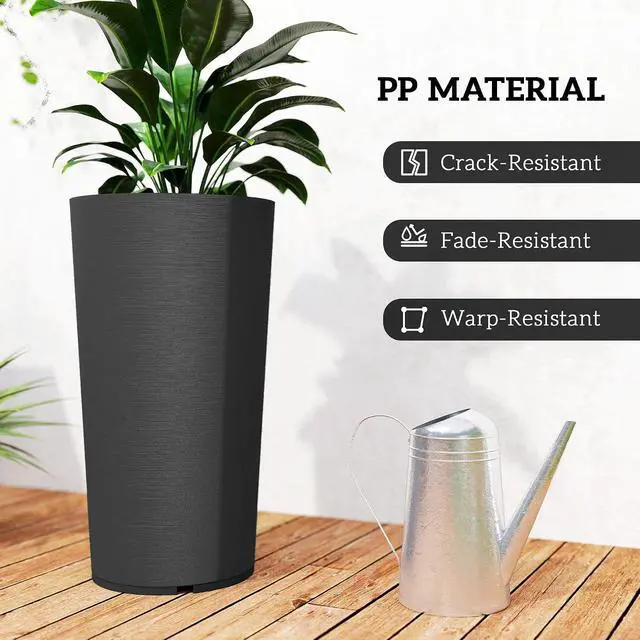 Alt view image 6 of 7 - 29 Inch Tall Planters for Outdoor Plants Set of 2, Black | Plastic Flower Pots, DIY Drainage Holes, Stackable Large Planters for Indoor Plants, Front Porch Decor