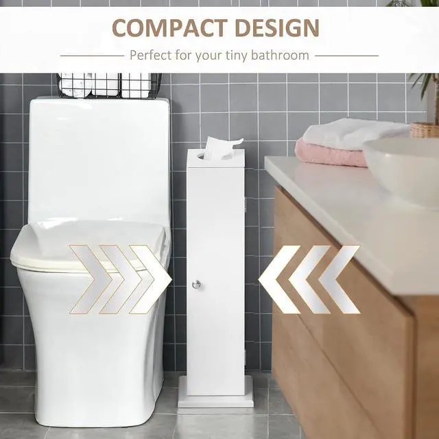 Alt view image 4 of 7 - Toilet Paper Cabinet Small Bathroom Corner Floor Cabinet Thin White | Doors and Shelves, Storage Bathroom Organizer, for Paper Shampoo