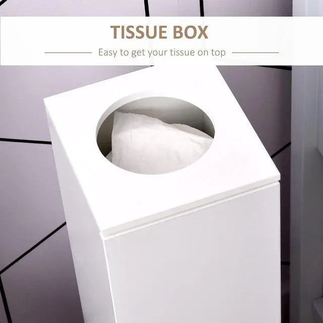 Alt view image 6 of 7 - Toilet Paper Cabinet Small Bathroom Corner Floor Cabinet Thin White | Doors and Shelves, Storage Bathroom Organizer, for Paper Shampoo