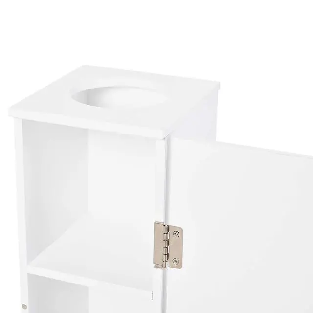 Alt view image 7 of 7 - Toilet Paper Cabinet Small Bathroom Corner Floor Cabinet Thin White | Doors and Shelves, Storage Bathroom Organizer, for Paper Shampoo