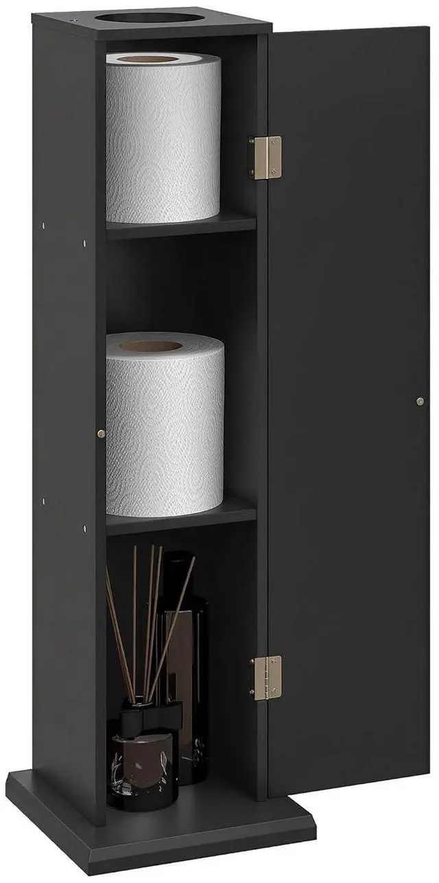 Main image of Toilet Paper Cabinet Small Bathroom Corner Floor Cabinet Thin Black | Doors and Shelves, Storage Bathroom Organizer, for Paper Shampoo