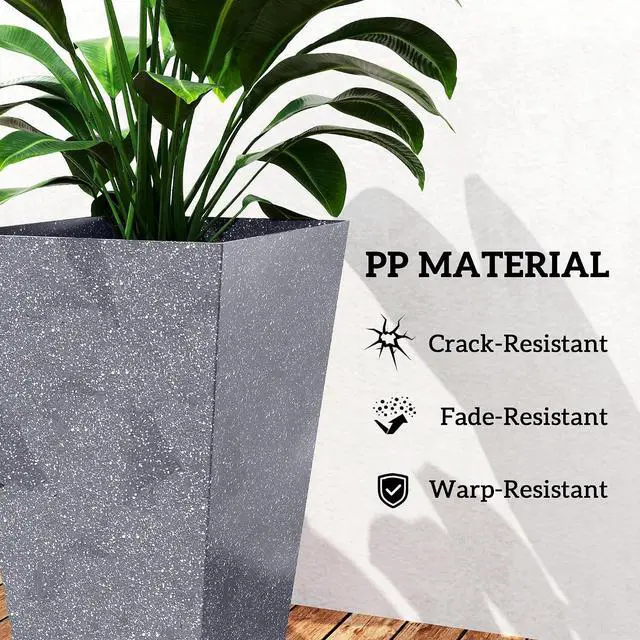 Alt view image 6 of 7 - 28 Inch Tall Planters for Outdoor Plants Plastic Flower Pots Gray | Set of 3, Marble Finish, Drainage Holes, Stackable Tapered Large Planters, for Indoor Plants, Front Porch Decor