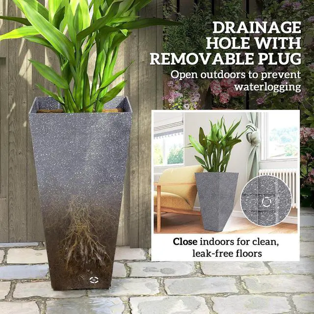 Alt view image 7 of 7 - 28 Inch Tall Planters for Outdoor Plants Plastic Flower Pots Gray | Set of 3, Marble Finish, Drainage Holes, Stackable Tapered Large Planters, for Indoor Plants, Front Porch Decor