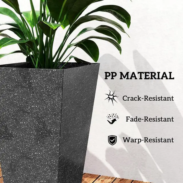 Alt view image 6 of 7 - 28 Inch Plastic Tall Planters for Outdoor Plants Set of 3, Black | Set of 3, Marble Finish, Drainage Holes, Stackable Tapered Large Planters, for Indoor Plants, Front Porch Decor