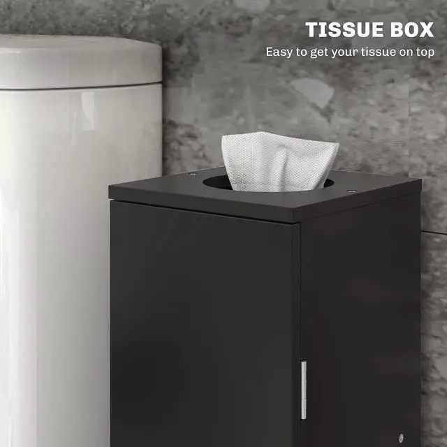 Alt view image 6 of 7 - Toilet Paper Cabinet Small Bathroom Corner Floor Cabinet Thin Black | Doors and Shelves, Storage Bathroom Organizer, for Paper Shampoo