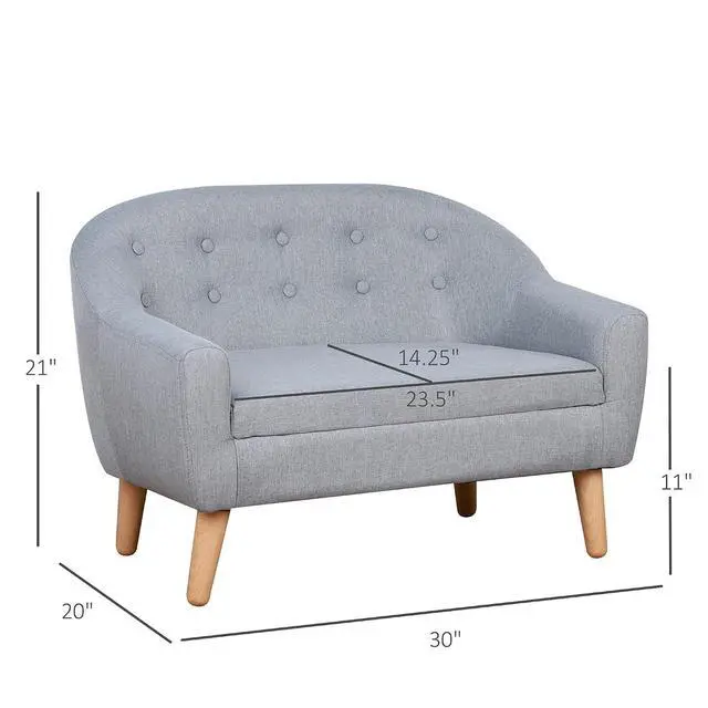 Alt view image 3 of 7 - Qaba 2-Seat Kids Sofa Children's Couch Ages 3-7 11" High Seat Gray | Linen-Like Fabric, Wooden Frame, Sofa Chair