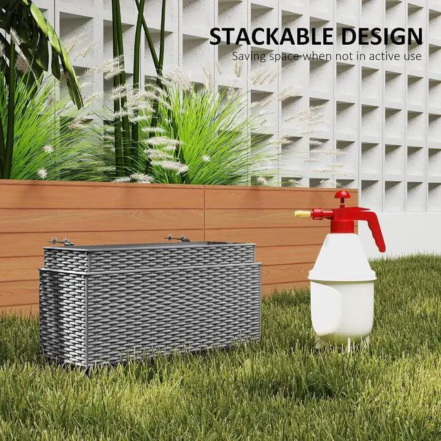 Alt view image 5 of 7 - 2-Pack 20 Inch Railing Planter Box with Hooks for Fence, Gray | Hanging Flower Pots, Drainage Holes, for Balcony Garden Patio, Rattan Look