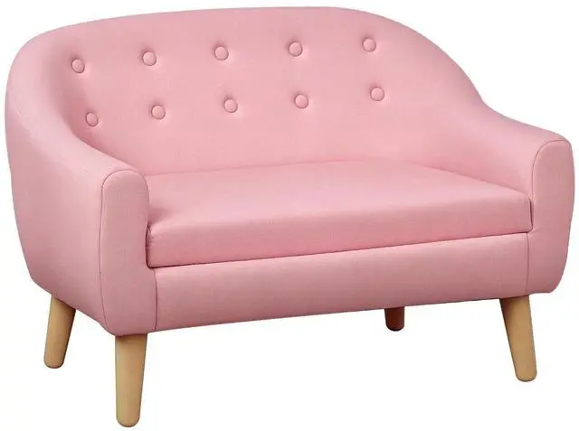 Main image of Qaba 2-Seat Kids Sofa Children's Couch Ages 3-7 11" High Seat Pink | Linen-Like Fabric, Wooden Frame, Sofa Chair
