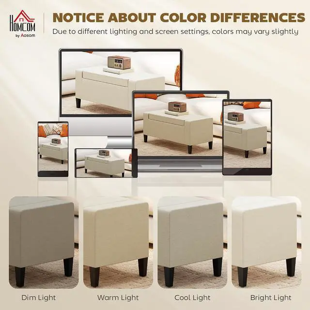 Alt view image 6 of 7 - 36" Ottoman with Storage, Lift Top Rubberwood Legs 330 lb Beige | Storage Ottoman Bench, Linen Upholstered Entryway Seat, Living Room, Bedroom
