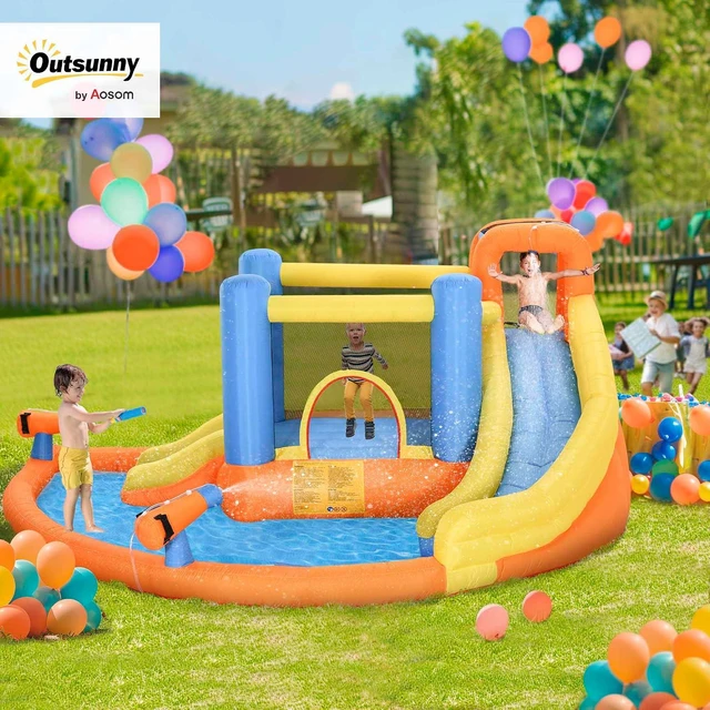 Alt view image 2 of 7 - Inflatable Water Slide Kids Bounce House with Pool for Backyard | Climbing Wall, Water Cannon, Dual Slides, Trampoline, 5-in-1 Bouncy Castle, Air Blower, Outdoor Indoor Fun
