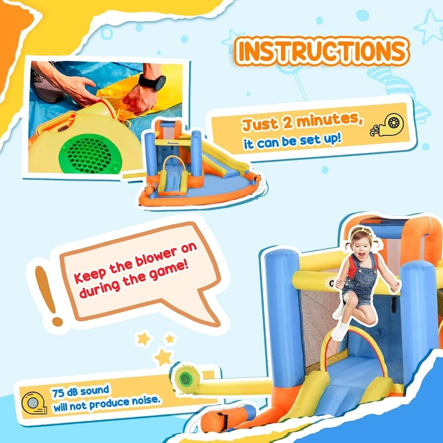 Alt view image 6 of 7 - Inflatable Water Slide Kids Bounce House with Pool for Backyard | Climbing Wall, Water Cannon, Dual Slides, Trampoline, 5-in-1 Bouncy Castle, Air Blower, Outdoor Indoor Fun