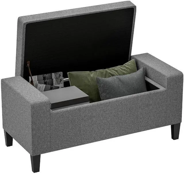 Main image of 36" Ottoman with Storage, Lift Top Rubberwood Legs 330 lb Gray | Storage Ottoman Bench, Linen Upholstered Entryway Seat, Living Room, Bedroom