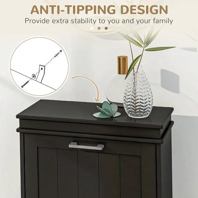 Alt view image 7 of 7 - Narrow Shoe Cabinet with 2 Flip Drawers, Modern, for Entryway, Black | Freestanding Small Shoe Storage Cabinet, Adjustable Shelves, Hallway