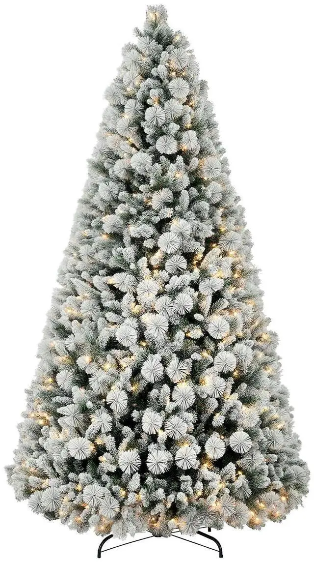 Main image of 9 ft Artificial Prelit Christmas Tree with Realistic Fraser Fir | 750 UL Listed Clear Lights, 2387 Tips, Full Snow Flocked Christmas Tree, Hinged Xmas, for Home Office Holiday