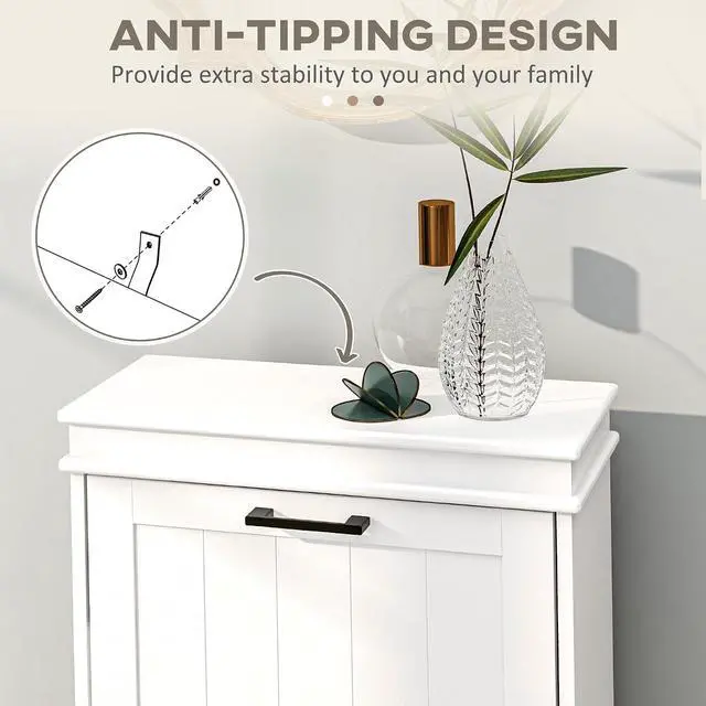 Alt view image 7 of 7 - Narrow Shoe Cabinet with 2 Flip Drawers, Modern, for Entryway, White | Freestanding Small Shoe Storage Cabinet, Adjustable Shelves, Hallway