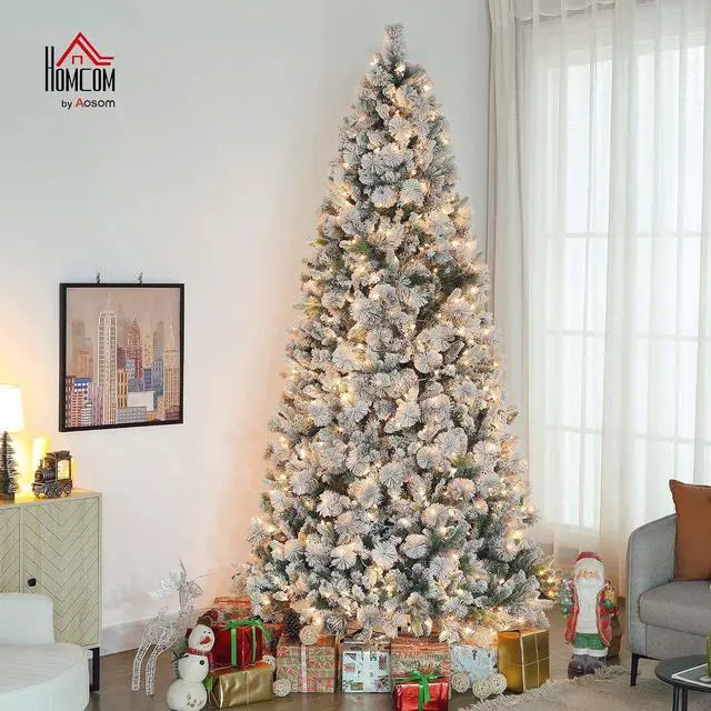 Alt view image 2 of 7 - 9 ft Artificial Prelit Christmas Tree with Realistic Fraser Fir | 750 UL Listed Clear Lights, 2387 Tips, Full Snow Flocked Christmas Tree, Hinged Xmas, for Home Office Holiday