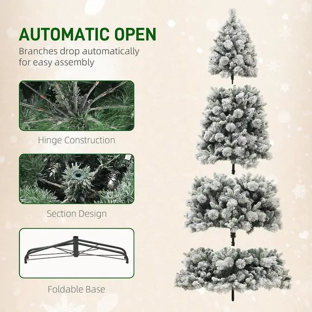Alt view image 6 of 7 - 9 ft Artificial Prelit Christmas Tree with Realistic Fraser Fir | 750 UL Listed Clear Lights, 2387 Tips, Full Snow Flocked Christmas Tree, Hinged Xmas, for Home Office Holiday