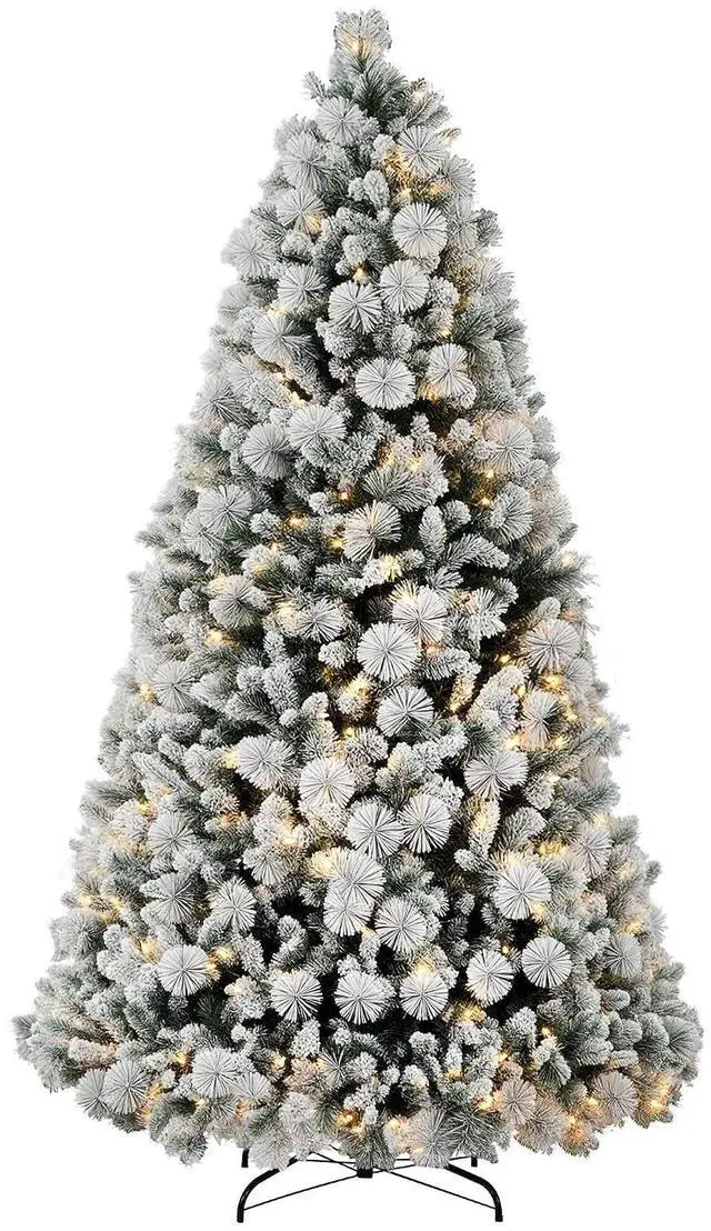 Main image of 7.5 ft Artificial Prelit Christmas Tree with Realistic Fraser Fir | 500 UL Listed Clear Lights, 1530 Tips, Full Snow Flocked Christmas Tree, Hinged Xmas, for Home Office Holiday