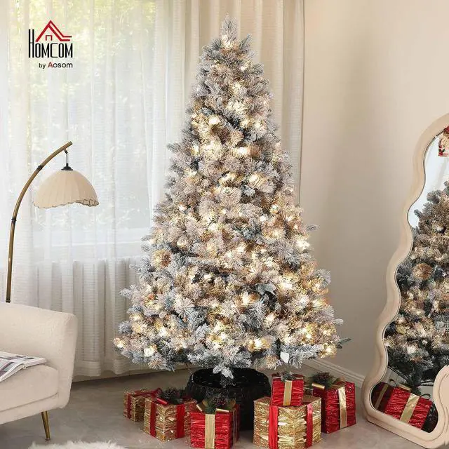 Alt view image 2 of 7 - 7.5 ft Artificial Prelit Christmas Tree with Realistic Fraser Fir | 500 UL Listed Clear Lights, 1530 Tips, Full Snow Flocked Christmas Tree, Hinged Xmas, for Home Office Holiday