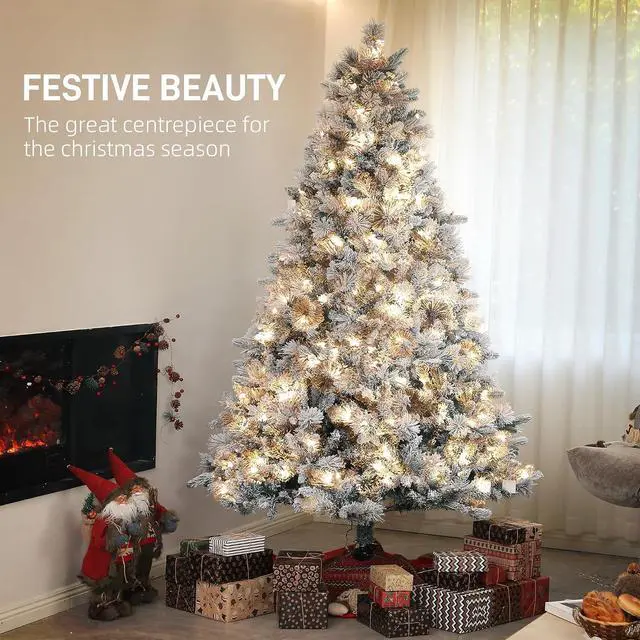 Alt view image 3 of 7 - 7.5 ft Artificial Prelit Christmas Tree with Realistic Fraser Fir | 500 UL Listed Clear Lights, 1530 Tips, Full Snow Flocked Christmas Tree, Hinged Xmas, for Home Office Holiday