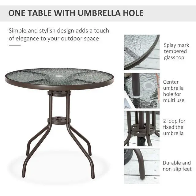 Alt view image 3 of 7 - 6 Piece Outdoor Patio Dining Set for 4 with Umbrella Gray | Patio Table and Chairs Set, 4 Folding Dining Chairs, Round Glass Table, Garden Backyard Poolside