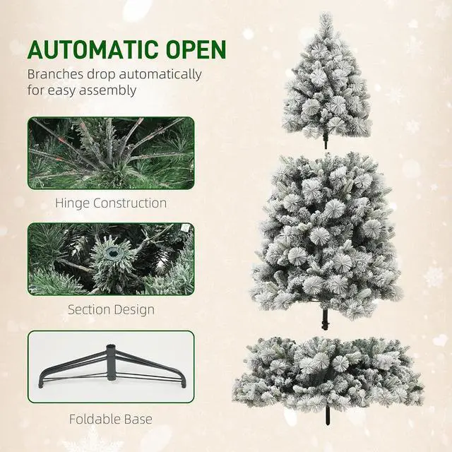 Alt view image 6 of 7 - 7.5 ft Artificial Prelit Christmas Tree with Realistic Fraser Fir | 500 UL Listed Clear Lights, 1530 Tips, Full Snow Flocked Christmas Tree, Hinged Xmas, for Home Office Holiday