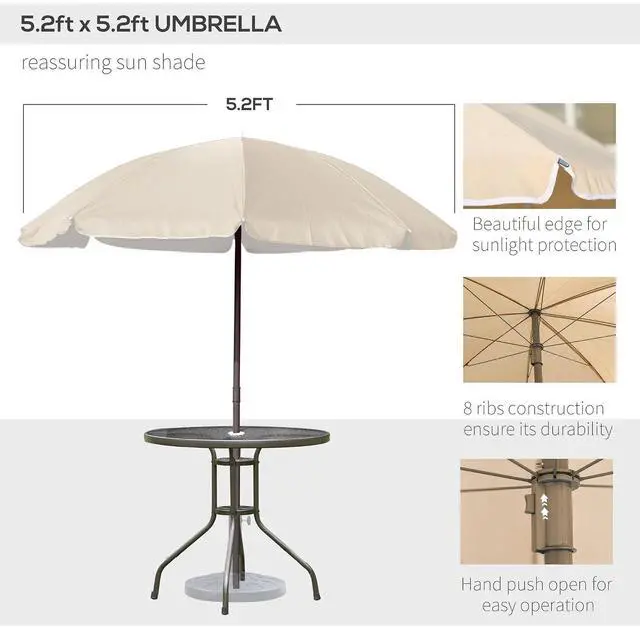 Alt view image 4 of 7 - 6 Piece Patio Dining Set for 4 with Umbrella, Beige | Outdoor Table and Chairs, Patio Furniture Set, 4 Folding Dining Chairs, Round Glass Table, Garden Backyard Poolside