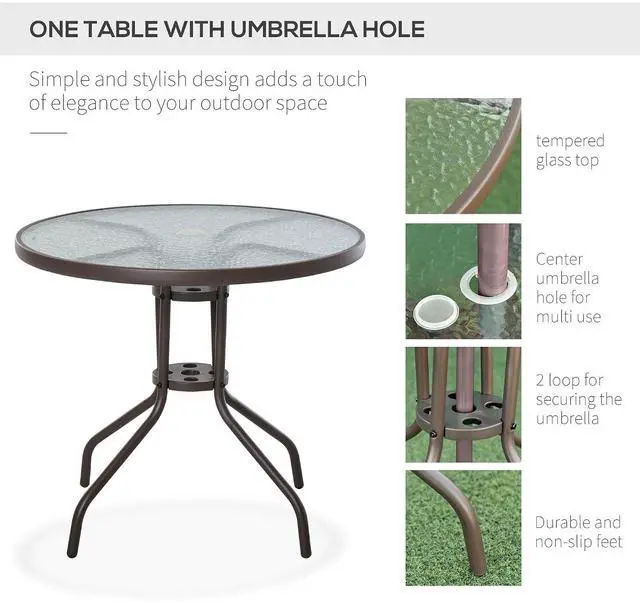 Alt view image 5 of 7 - 6 Piece Patio Dining Set for 4 with Umbrella, Beige | Outdoor Table and Chairs, Patio Furniture Set, 4 Folding Dining Chairs, Round Glass Table, Garden Backyard Poolside