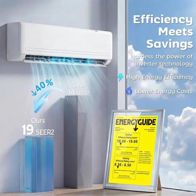 Alt view image 3 of 7 - 24000 BTU Mini Split AC/Heating System, 19 SEER2, 230V Heat Pump | Inverter, Energy Efficient Ductless, Air Conditioner, Cools up to 1500 Sq. Ft., Complete Installation Kit