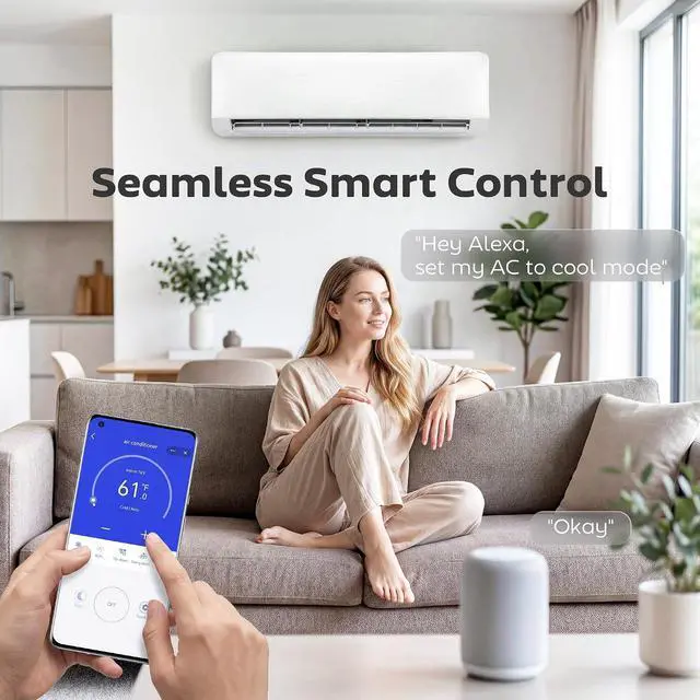 Alt view image 4 of 7 - 18000 BTU Mini Split AC/Heating System 230V Inverter Heat Pump WiFi | 22 SEER2, Works with Alexa, Energy Efficient Ductless Air Conditioner, Cools 1250 Sq. Ft., Complete Installation Kit