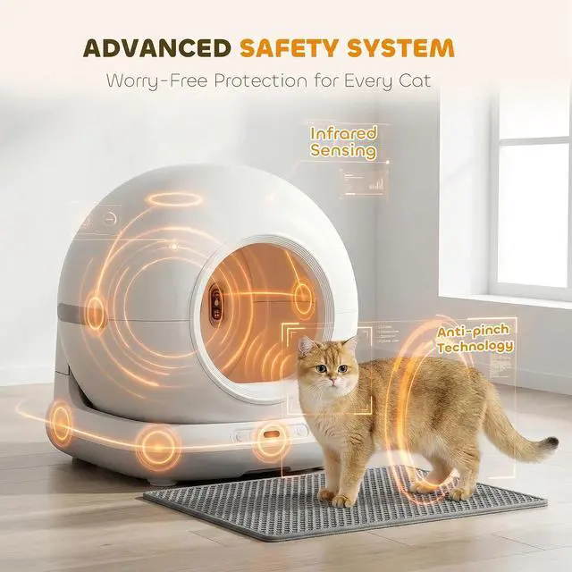 Alt view image 5 of 7 - PawHut Automatic Cat Litter Box for Multiple Cats 72L App Control | Self Cleaning Litter Box, 2.4G Wifi, Odor & Noise Control, Safety Sensors, Deodorant Gel, Litter Mat, 1 Roll Garbage Bag