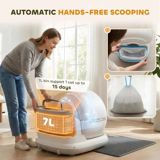 Alt view image 6 of 7 - PawHut Automatic Cat Litter Box for Multiple Cats 72L App Control | Self Cleaning Litter Box, 2.4G Wifi, Odor & Noise Control, Safety Sensors, Deodorant Gel, Litter Mat, 1 Roll Garbage Bag
