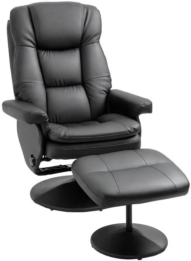 Main image of Swivel Recliner with Ottoman PU Leather Reclining Chair Black | Upholstered, Footrest, Wrapped Base, Living Room, Bedroom, Home Office