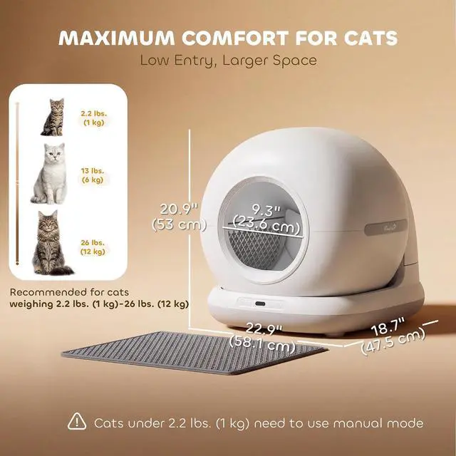 Alt view image 7 of 7 - PawHut Automatic Cat Litter Box for Multiple Cats 72L App Control | Self Cleaning Litter Box, 2.4G Wifi, Odor & Noise Control, Safety Sensors, Deodorant Gel, Litter Mat, 1 Roll Garbage Bag