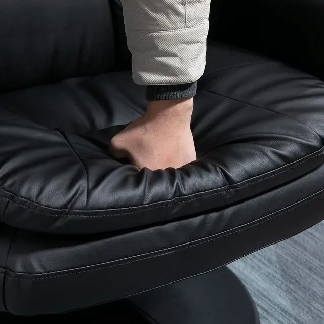 Alt view image 7 of 7 - Swivel Recliner with Ottoman PU Leather Reclining Chair Black | Upholstered, Footrest, Wrapped Base, Living Room, Bedroom, Home Office