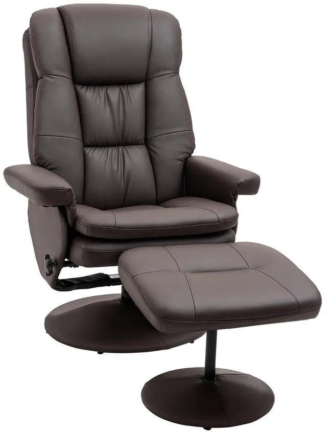 Main image of Swivel Recliner with Ottoman PU Leather Reclining Chair Brown | Upholstered, Footrest, Wrapped Base, Living Room, Bedroom, Home Office
