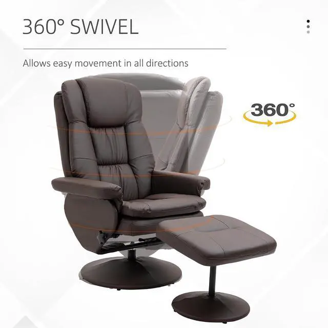 Alt view image 5 of 7 - Swivel Recliner with Ottoman PU Leather Reclining Chair Brown | Upholstered, Footrest, Wrapped Base, Living Room, Bedroom, Home Office
