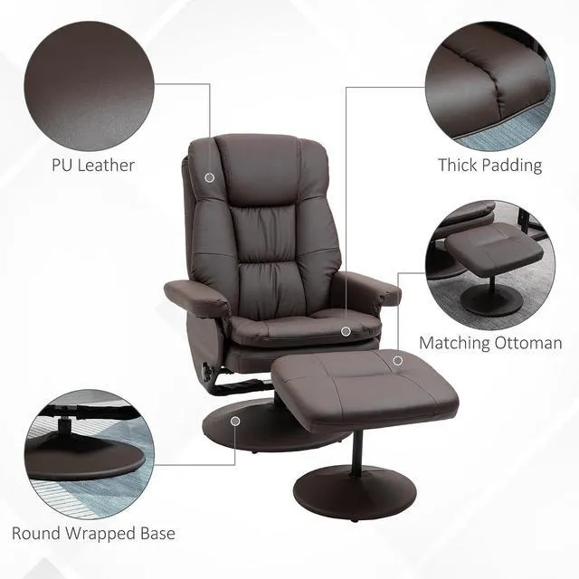 Alt view image 6 of 7 - Swivel Recliner with Ottoman PU Leather Reclining Chair Brown | Upholstered, Footrest, Wrapped Base, Living Room, Bedroom, Home Office