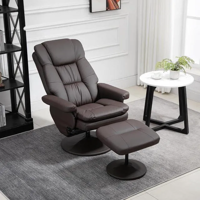 Alt view image 7 of 7 - Swivel Recliner with Ottoman PU Leather Reclining Chair Brown | Upholstered, Footrest, Wrapped Base, Living Room, Bedroom, Home Office