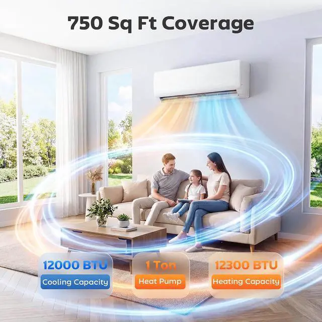 Alt view image 2 of 7 - 12000 BTU Mini Split AC/Heating System SEER2 22 Inverter Heat Pump | 115V, Compatible with Alexa, Energy Efficient Ductless Air Conditioner, Cools 750 Sq.Ft, WiFi Enabled, Install Kit