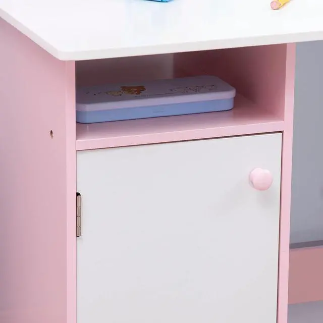 Alt view image 7 of 7 - Qaba Toddler Desk and Chair Set for Kids Whiteboard Storage Cabinet Pink | Kids Writing Desk Study Table, for Children, Child Furniture, Art Gifts