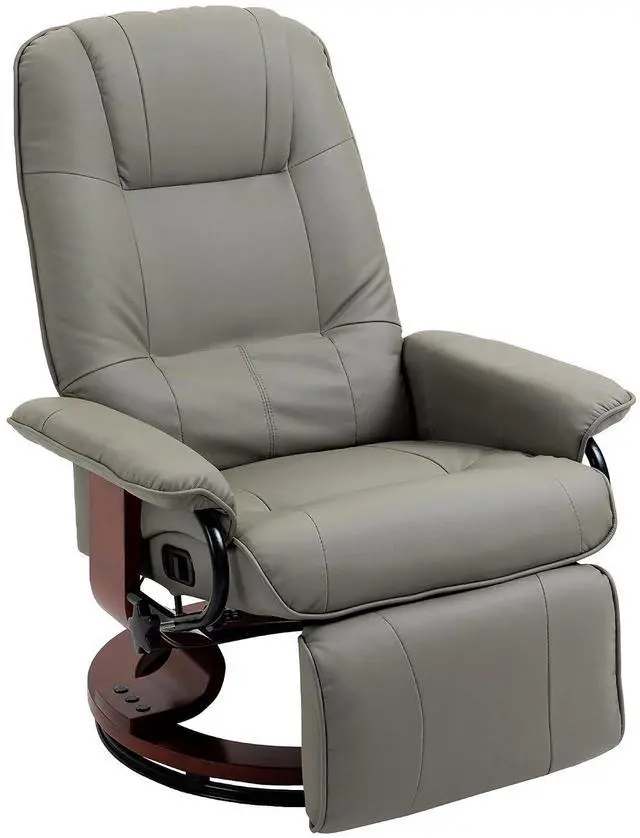 Main image of Swivel Recliner Chair, PU Leather Reclining Armchair, Gray | with Retractable Footrest, Wood Base, Adjustable High Back, for Small Spaces, Living Room, RV, Bedroom