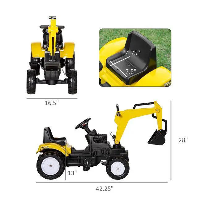 Alt view image 7 of 7 - Kids Ride On Excavator Pedal Digger for Kids & Toddlers 3+ Yellow | Construction Truck, Horn