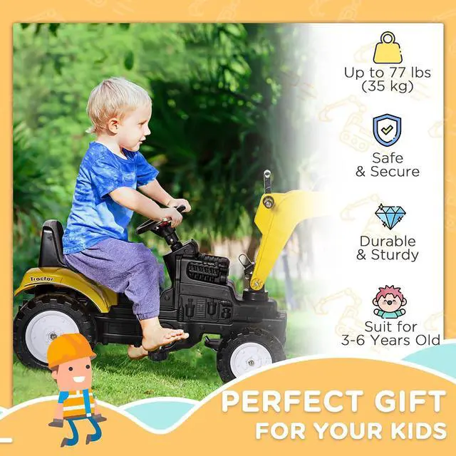 Alt view image 3 of 7 - Kids Ride On Excavator Pedal Digger for Kids & Toddlers 3+ Yellow | Construction Truck, Horn