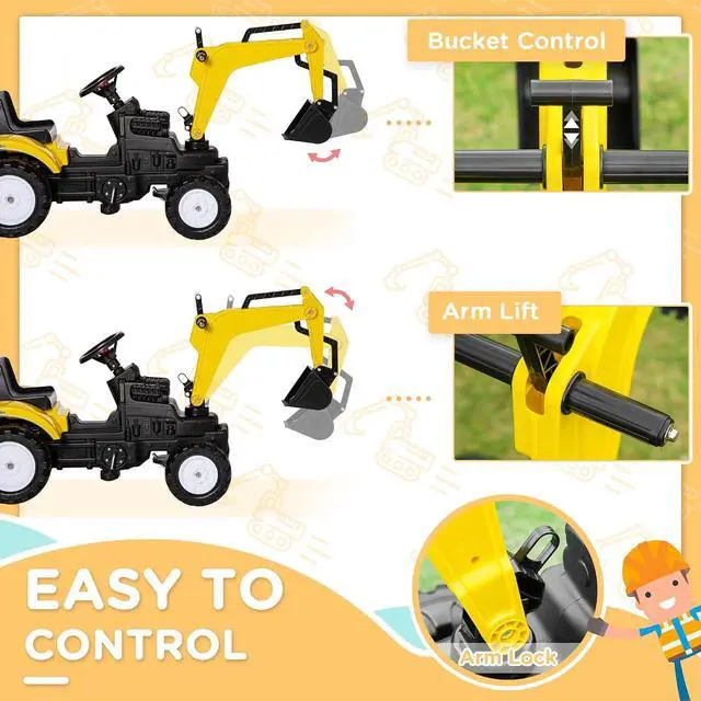 Alt view image 4 of 7 - Kids Ride On Excavator Pedal Digger for Kids & Toddlers 3+ Yellow | Construction Truck, Horn